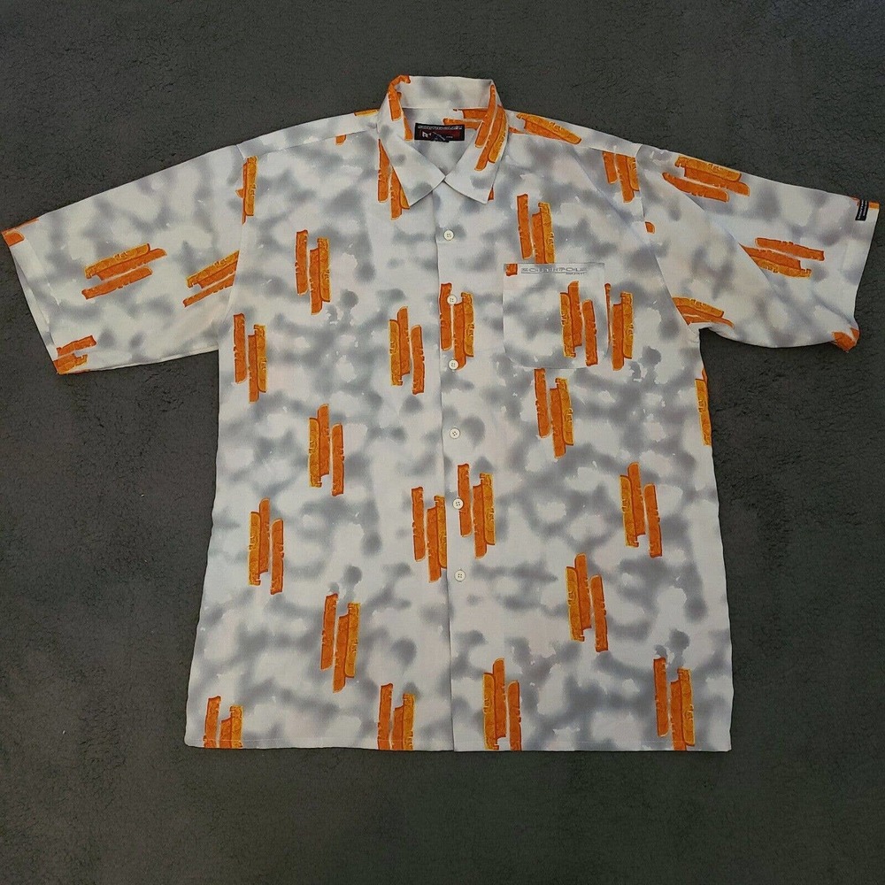 Vintage Southpole Shirt Men's XL White Gray Orange Hip Hop Casual Button Down
